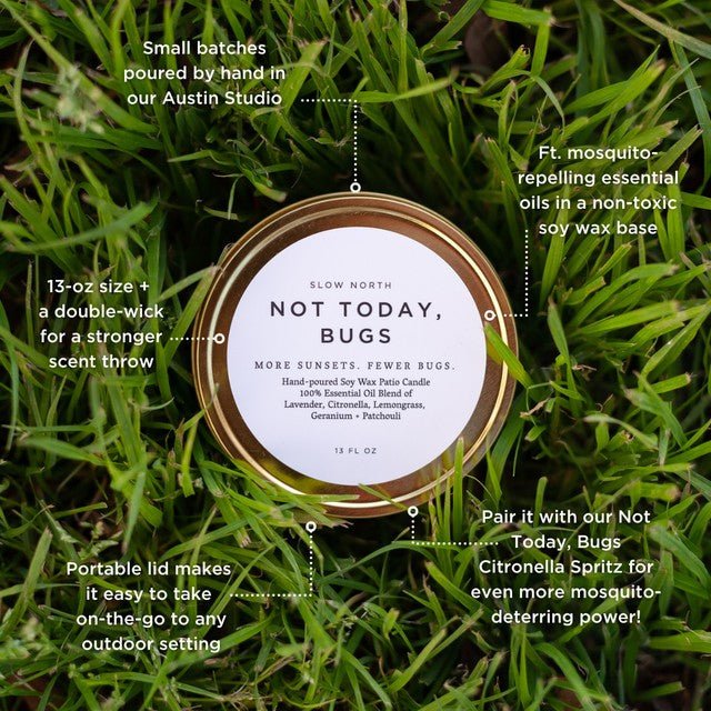 
                      
                        Slow North Not Today, Bugs - 13 oz Mosquito Candle - lily & onyx
                      
                    