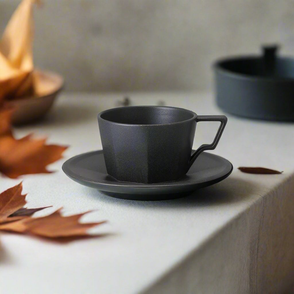 KINTO USA Oct Cup & Saucer, 10oz - lily & onyx