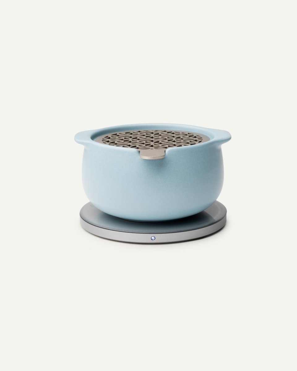 OHOM Jun Self-Heating Ceramic Aromatherapy Diffuser & Wireless Charger Set - Moonmist Blue
