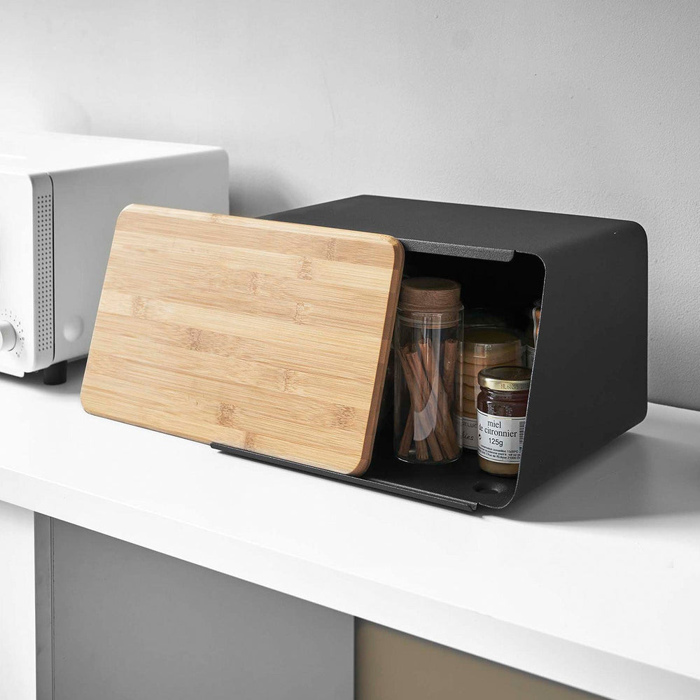 
                      
                        Steel Bread Box with Wood Cutting Board Lid
                      
                    