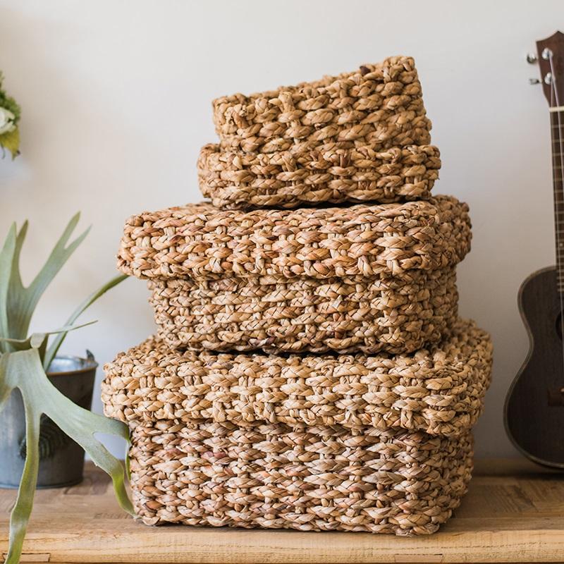 Organic Straw Storage Basket with Lid
