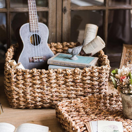 RusticReach Organic Straw Storage Basket with Lid - lily & onyx