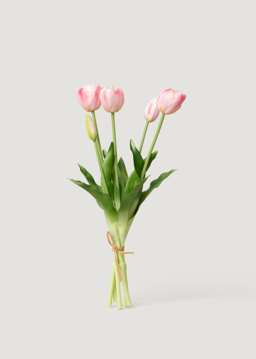 Afloral Outdoor UV Treated Small Pink Real Touch Tulip, Bundle of 5 - 15" - lily & onyx