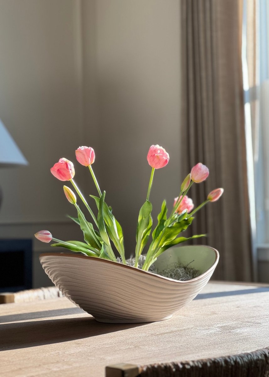 Afloral Outdoor UV Treated Small Pink Real Touch Tulip, Bundle of 5 - 15" - lily & onyx