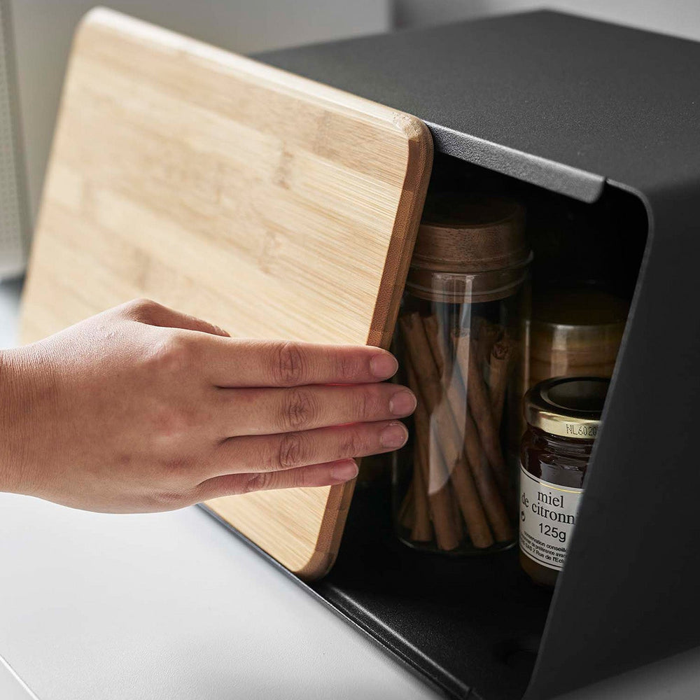 
                      
                        Steel Bread Box with Wood Cutting Board Lid
                      
                    