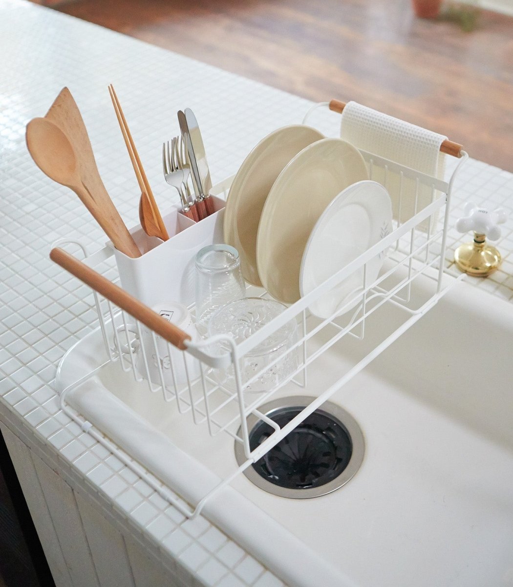 Yamazaki Home Over - the - Sink Dish Rack - Steel + Wood - lily & onyx