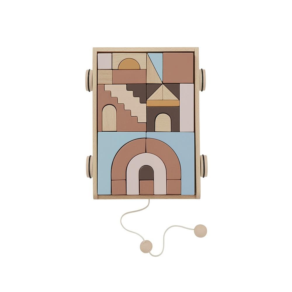 oyoy.us Wooden Rainbow Wagon with Blocks