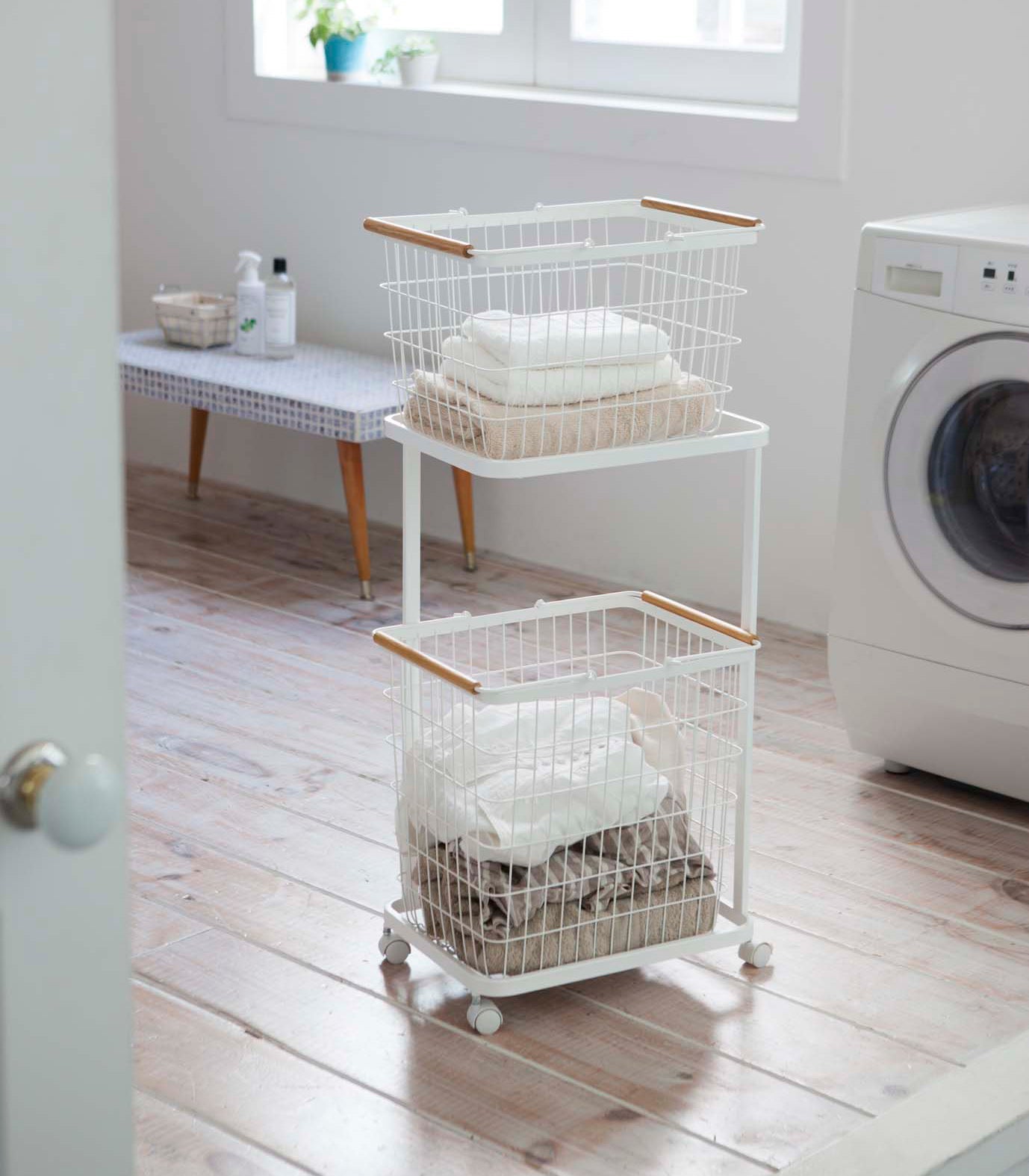 Rolling Laundry Cart & Wire Baskets