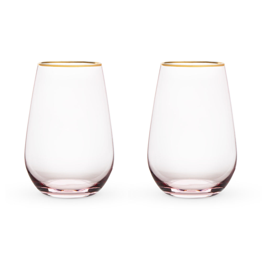 Rose Crystal Stemless Wine Glass, Set of 2