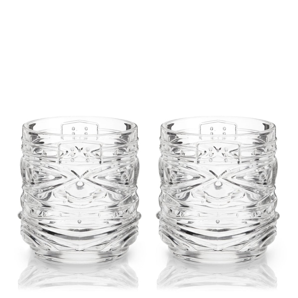 Viski Pacific Crystal Tiki DOF Tumblers, Set of 2