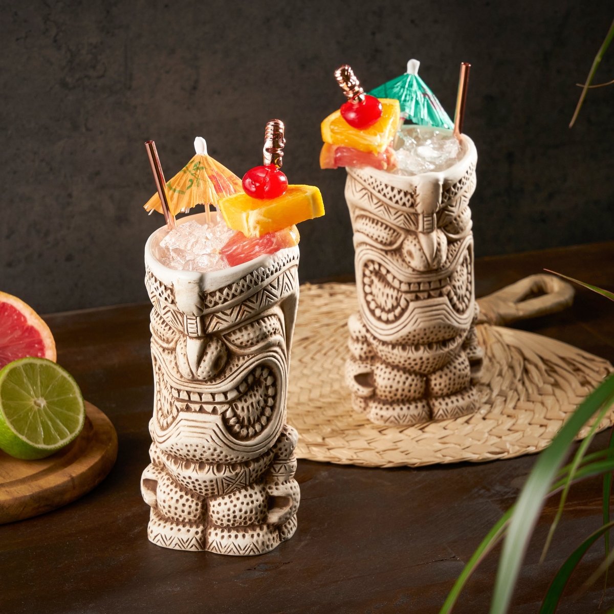 Viski Pacific High Tide Tiki Mugs, Set of 2