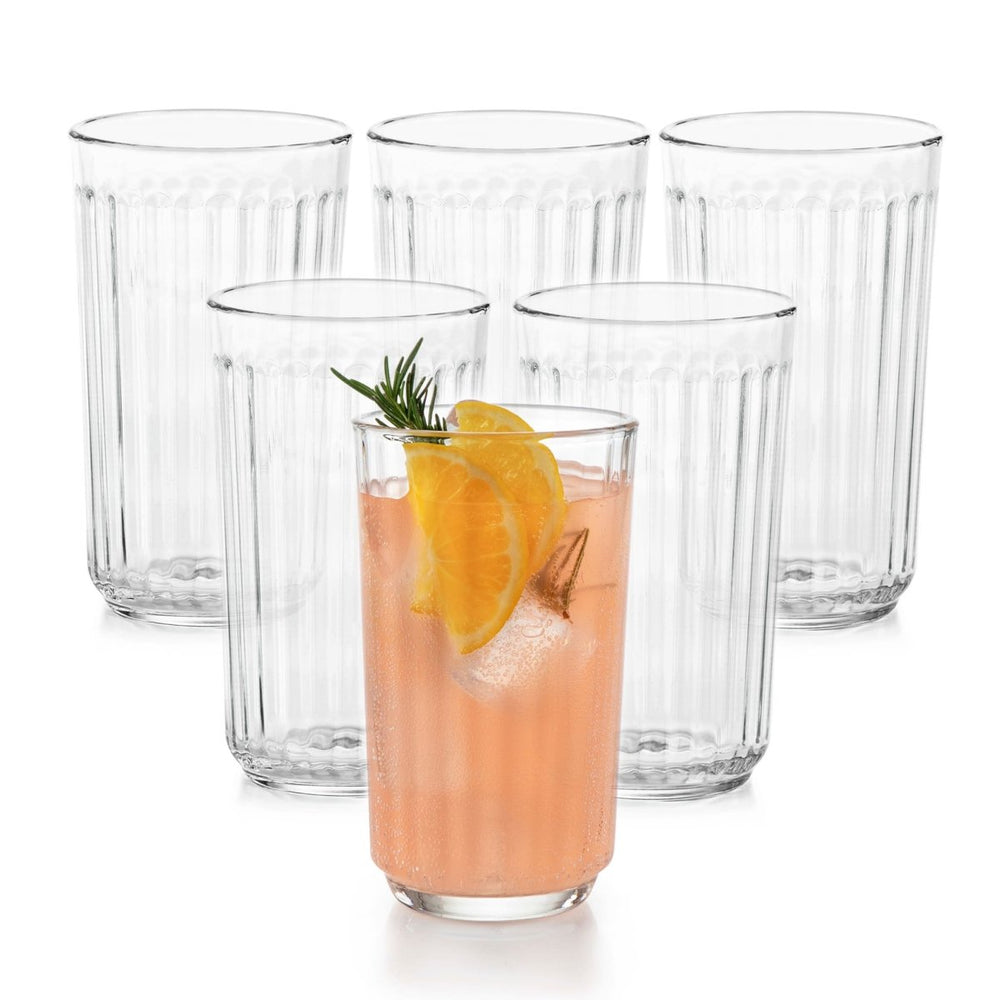 Libbey Paneled Highball Glasses, 17 oz - Set of 6 - lily & onyx