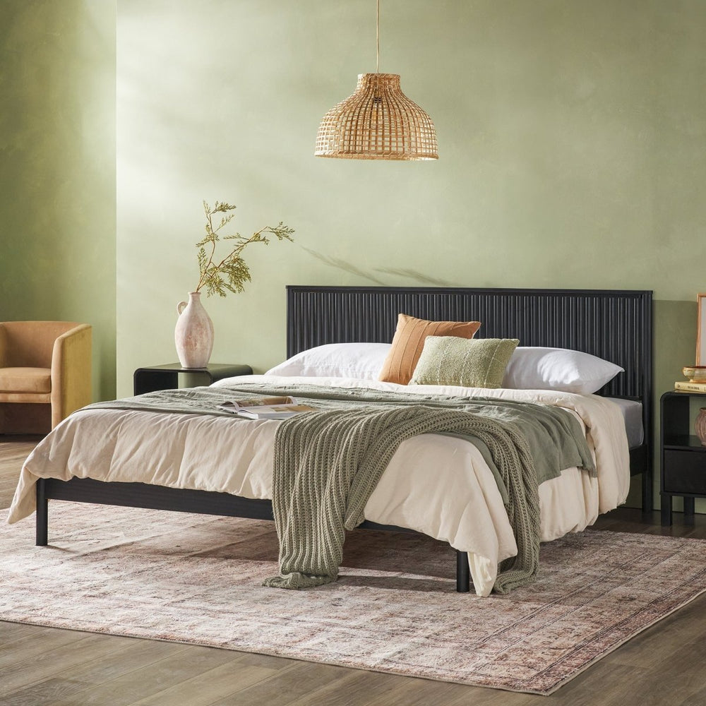 Walker Edison Paris Contemporary Reeded Headboard Solid Wood Bed - lily & onyx