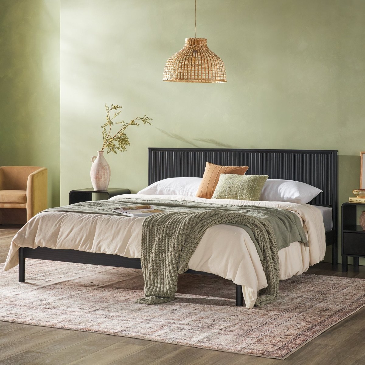 Walker Edison Paris Contemporary Reeded Headboard Solid Wood Bed - lily & onyx