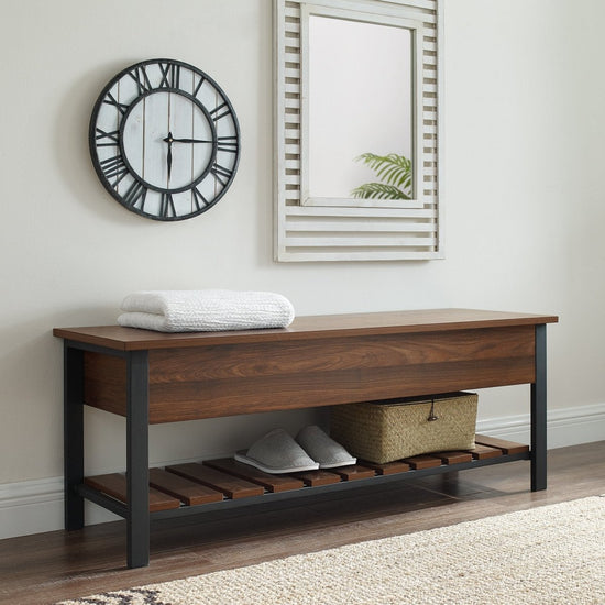 Walker Edison Park City Wood and Metal Bench - lily & onyx