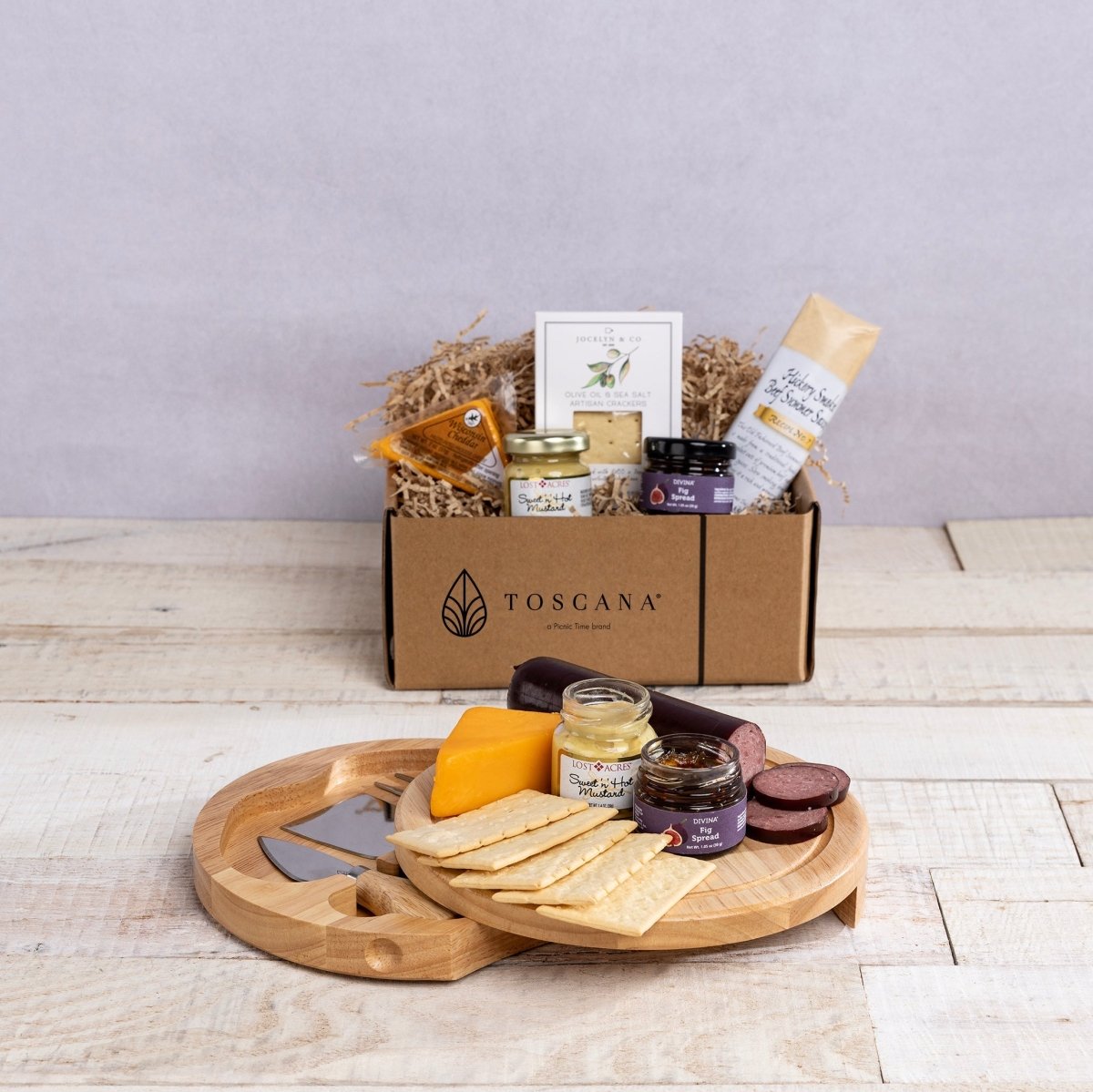 Picnic Time Family of Brands Brie Cheese Board with Gourmet Gift Pack