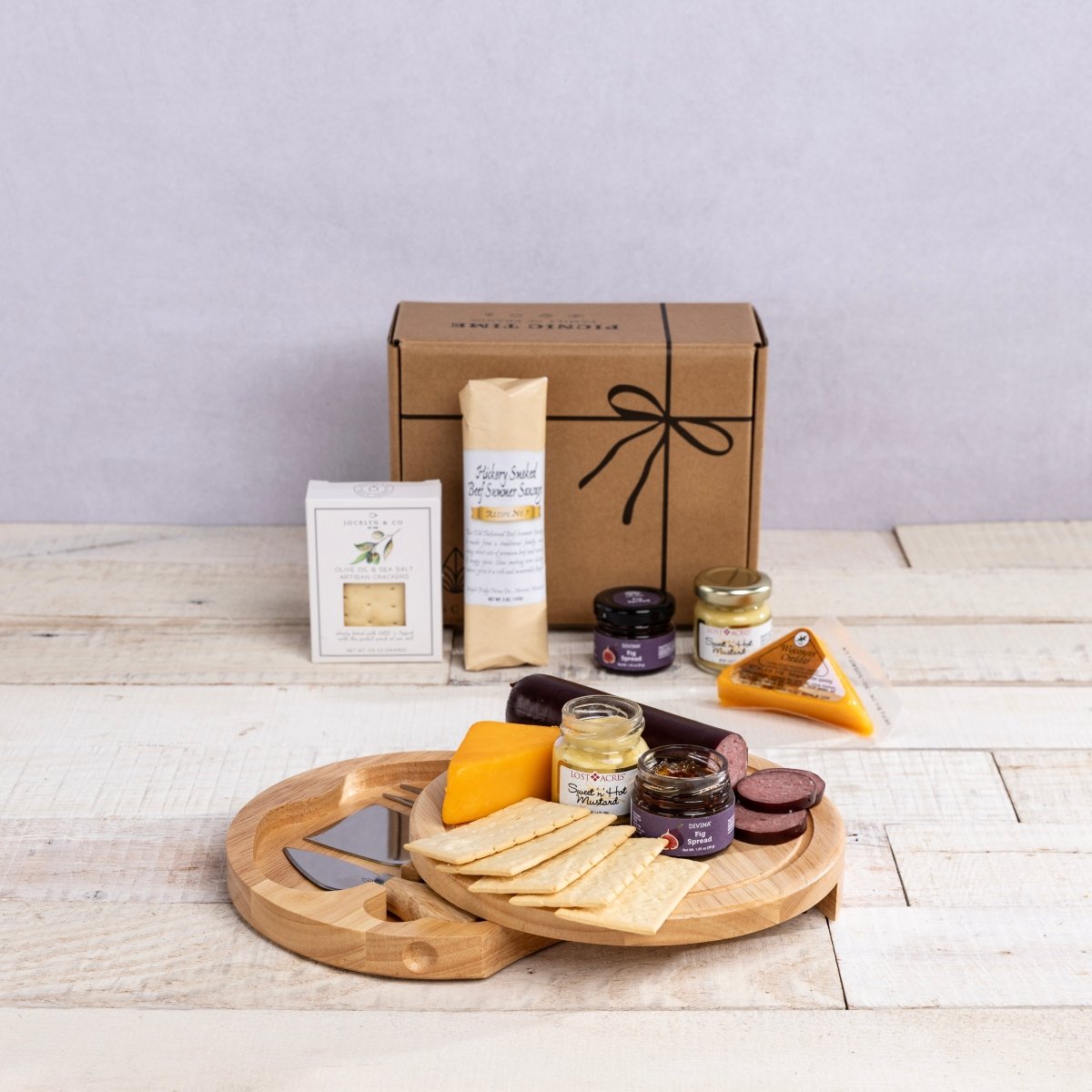 Picnic Time Family of Brands Brie Cheese Board with Gourmet Gift Pack