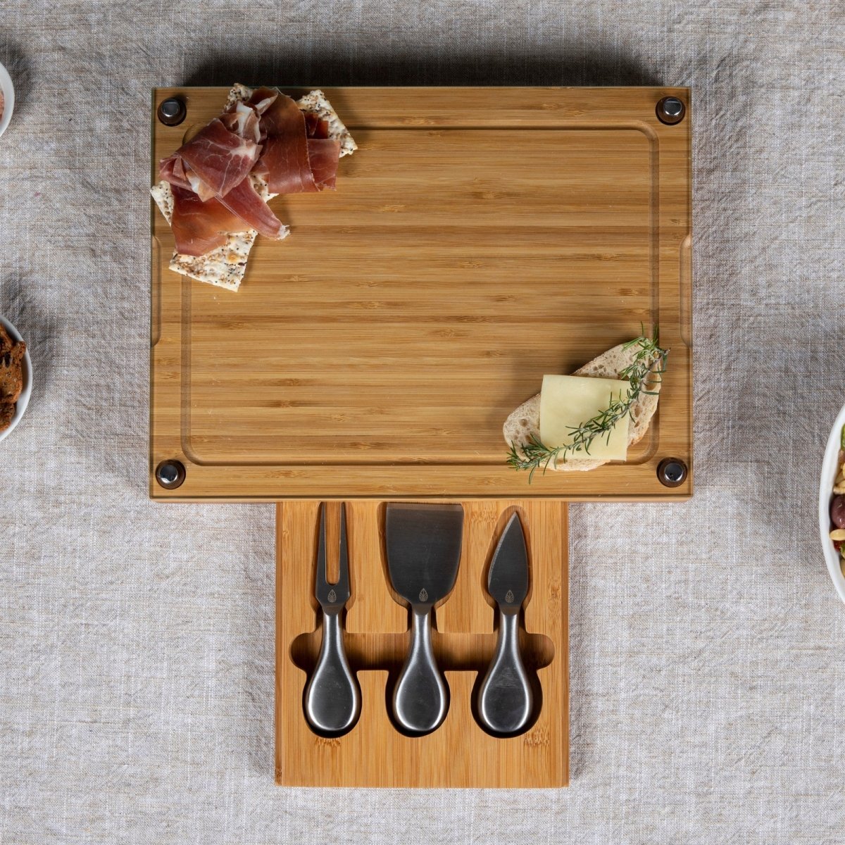 Picnic Time Family of Brands Concerto Glass Top Cheese Cutting Board & Tools Set