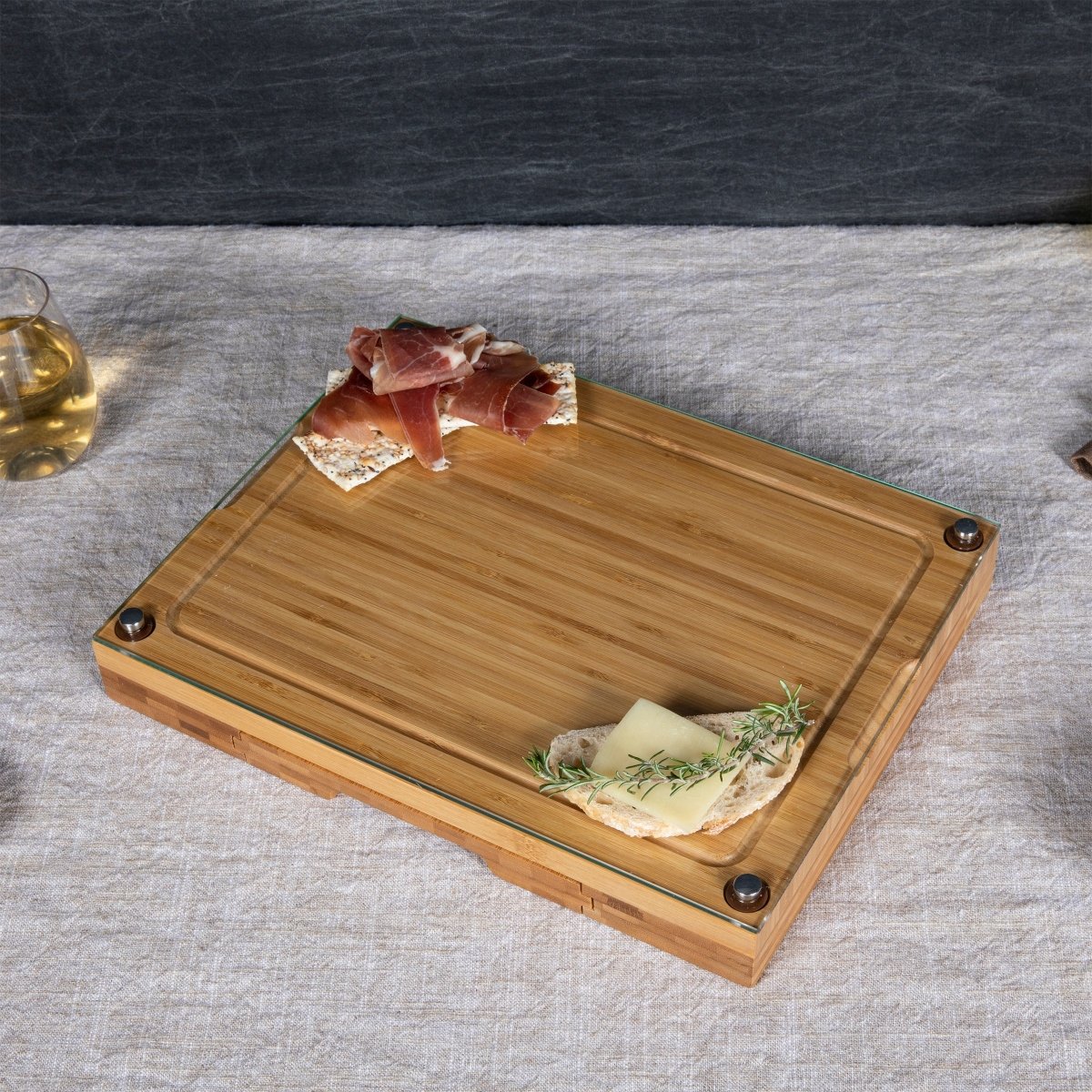 Picnic Time Family of Brands Concerto Glass Top Cheese Cutting Board & Tools Set