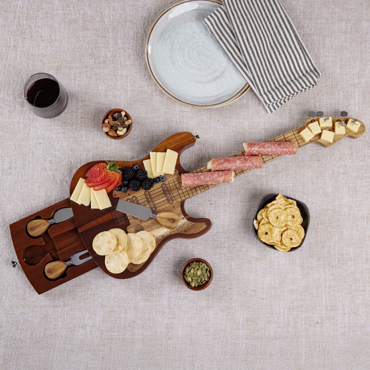 Picnic Time Family of Brands Guitar Legend Acacia Wood Cheese Board & 3 - Piece Tool Set