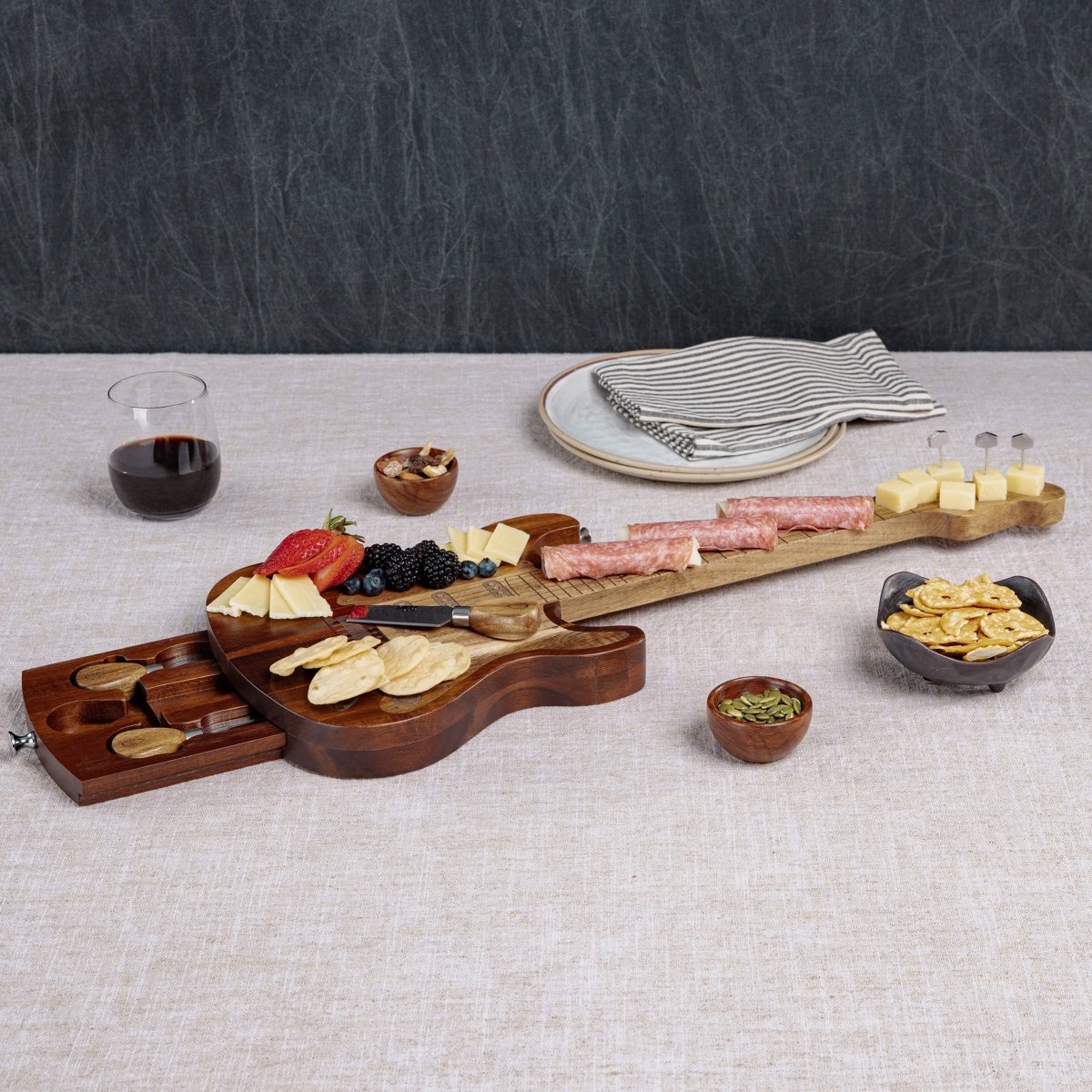 Picnic Time Family of Brands Guitar Legend Acacia Wood Cheese Board & 3 - Piece Tool Set