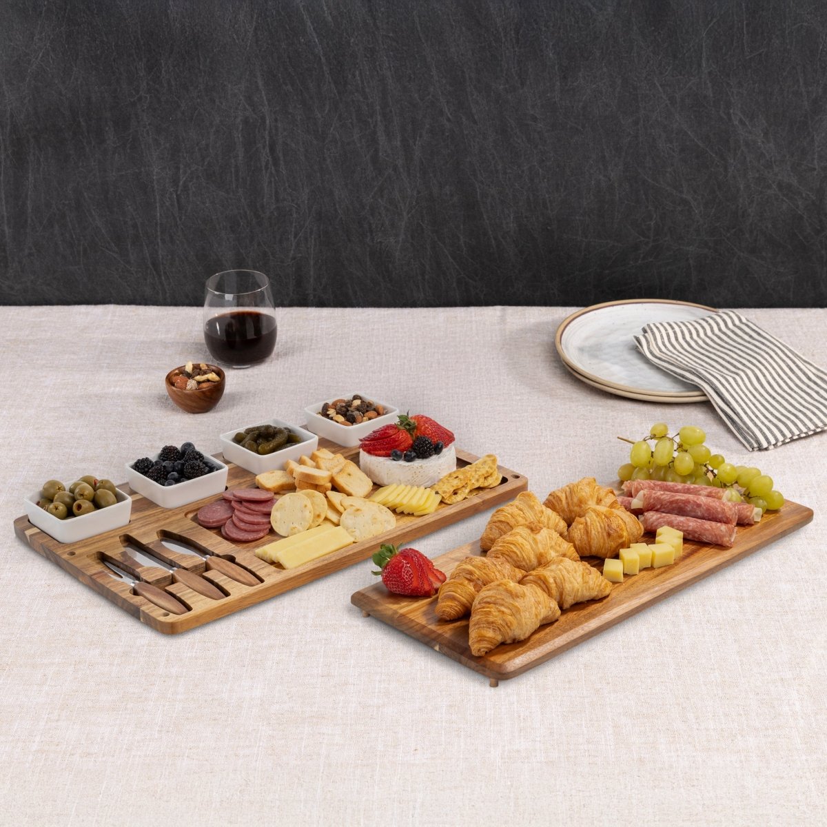Picnic Time Family of Brands Picada Acacia Wood Tapas & Cheese Board Set with Ceramic Dip Bowls