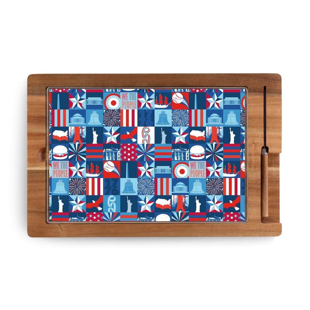 Picnic Time Family of Brands Ventana Acacia Wood & Tempered Glass Cheese Board and Knife Set | America250 Collection