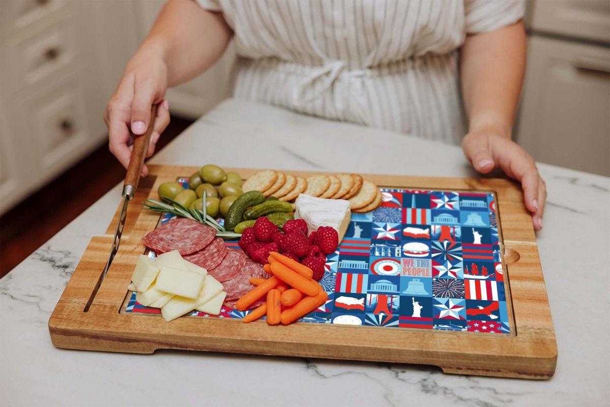 Picnic Time Family of Brands Ventana Acacia Wood & Tempered Glass Cheese Board and Knife Set | America250 Collection
