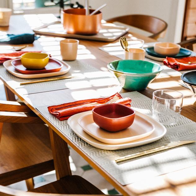 Bamboo Medium Plate, 4 Piece Set - Off White