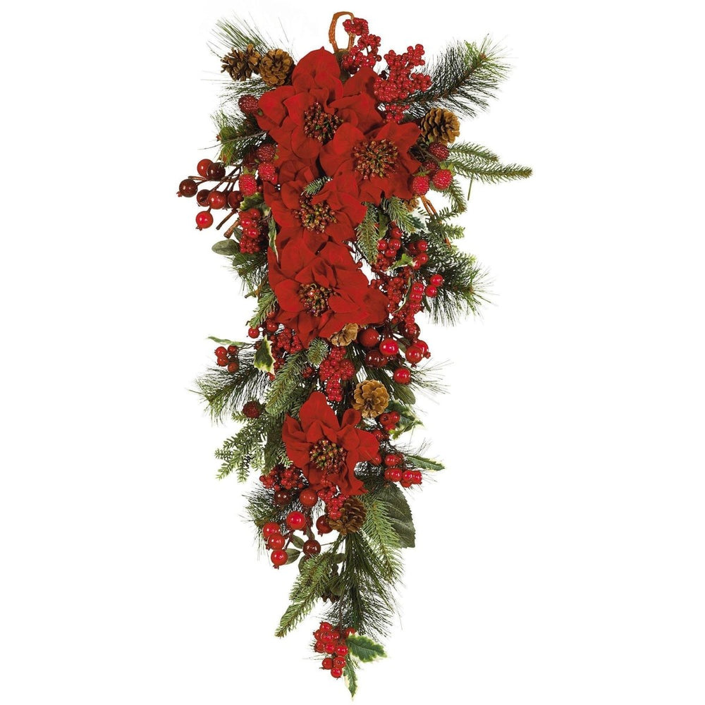 Nearly Natural Poinsettia Teardrop Swag Garland - lily & onyx