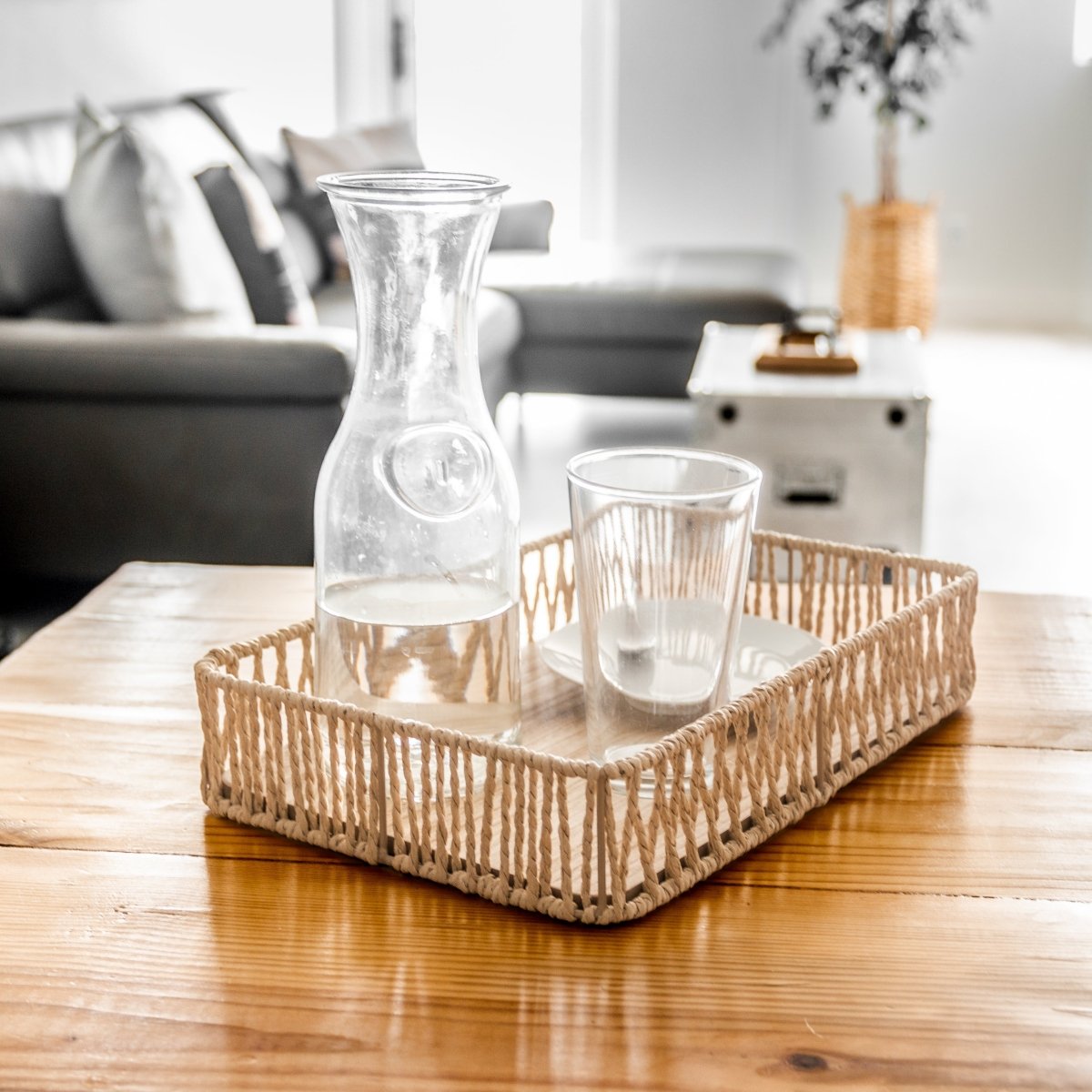 Porto Boutique Handcrafted Wooden Rope Serving Tray - Natural Rustic Design