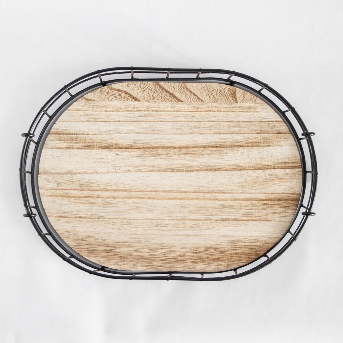 Porto Boutique Oval Metal & Wood Serving Tray - Black Rustic Decorative Tray