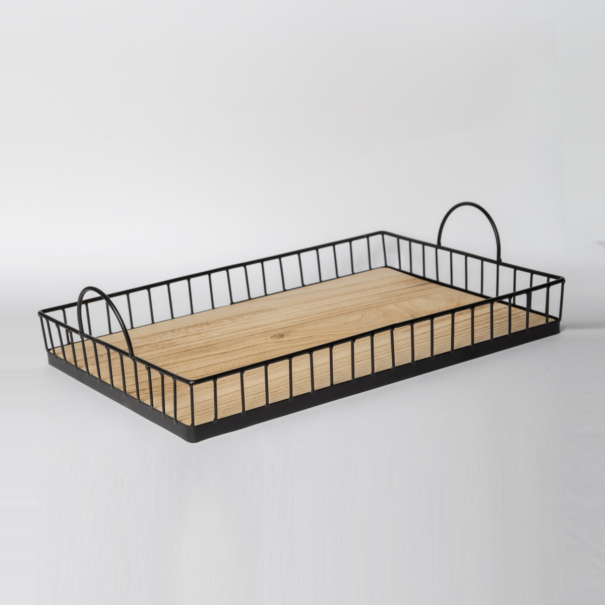 Porto Boutique Rectangular Metal & Wood Serving Tray - Black Rustic Farmhouse