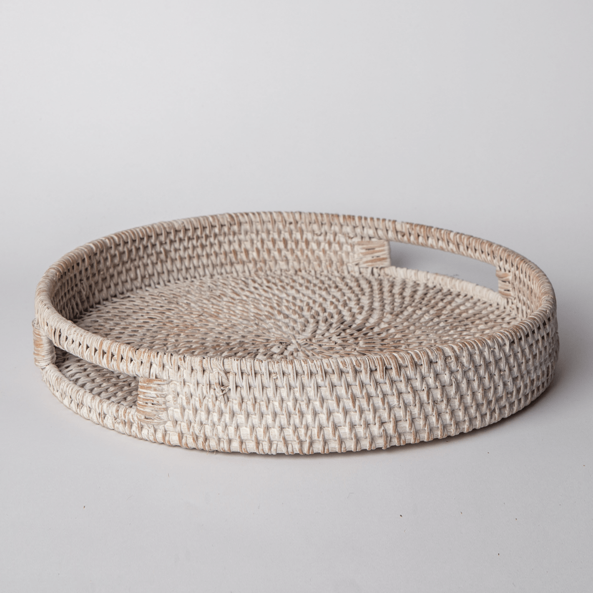 Porto Boutique Round Rattan Serving Tray - Handcrafted Woven Natural Fiber Tray