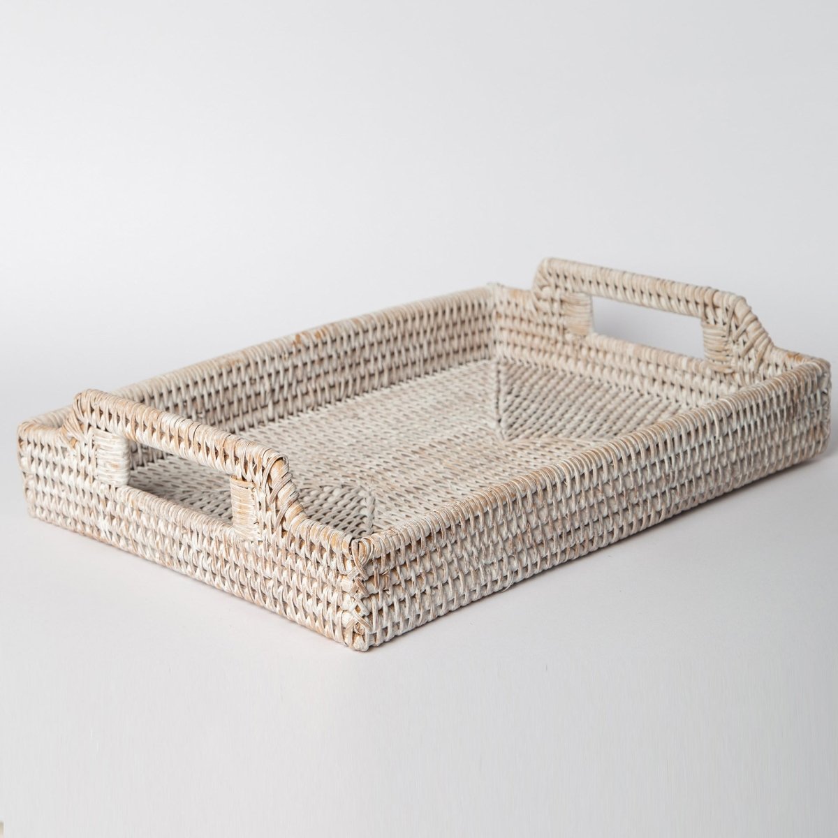 Porto Boutique White Rattan Serving Tray Rectangular - Natural Woven Decorative