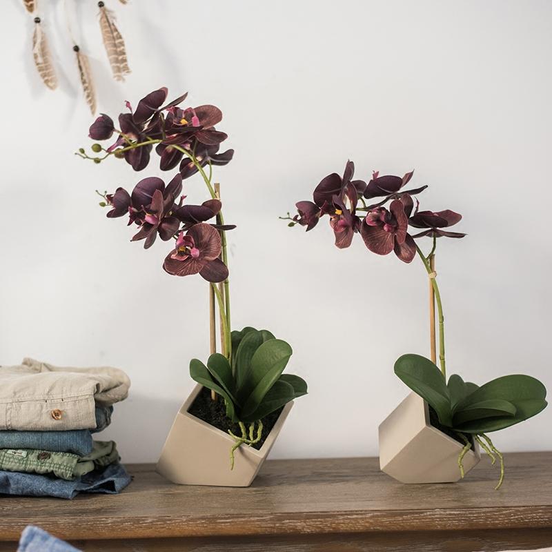 Artificial Purple Silk Orchid Potted Flower Arrangement