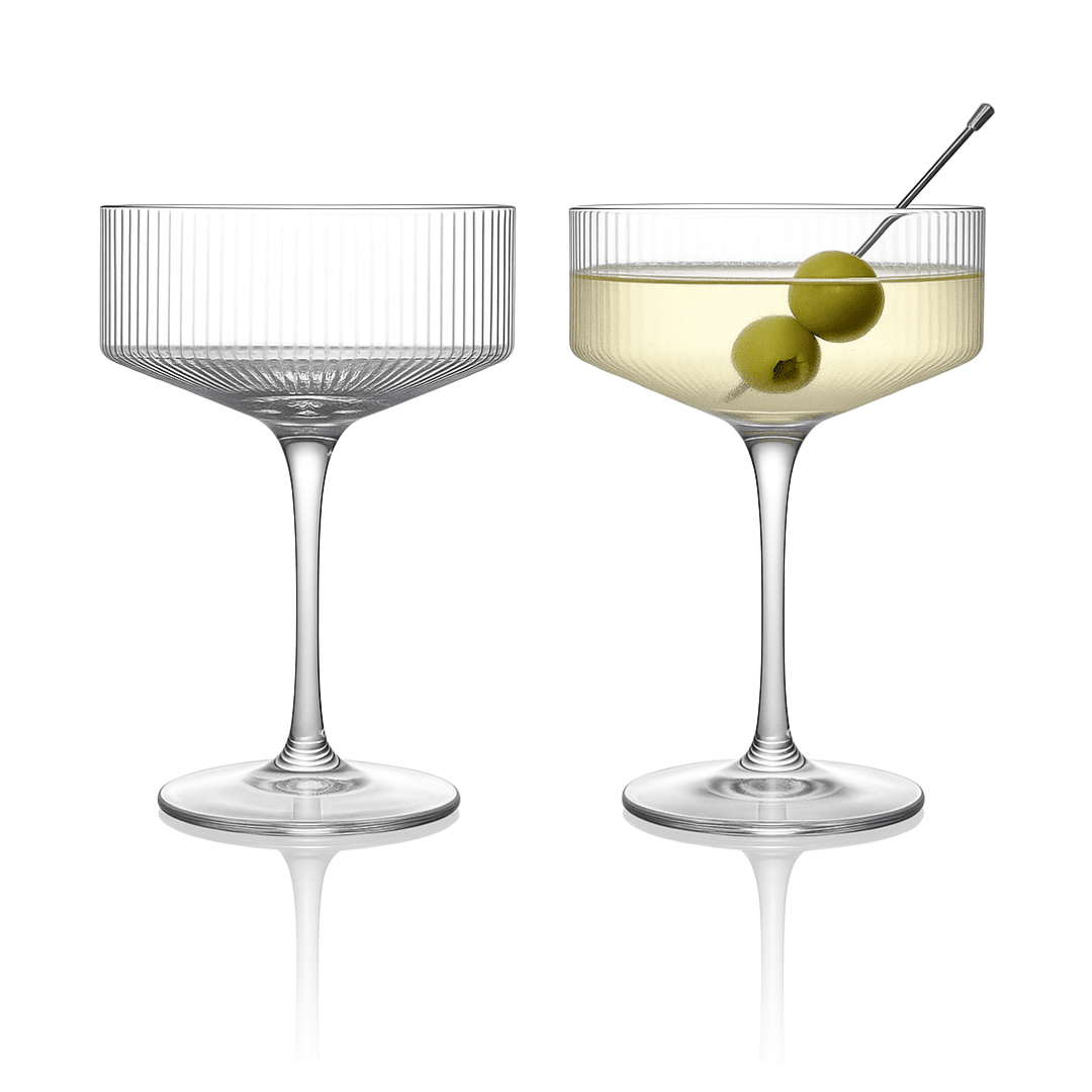 Powered by People Ribbed Martini Coupe Glasses, 9.5 oz | Stemmed Cocktail Glasses
