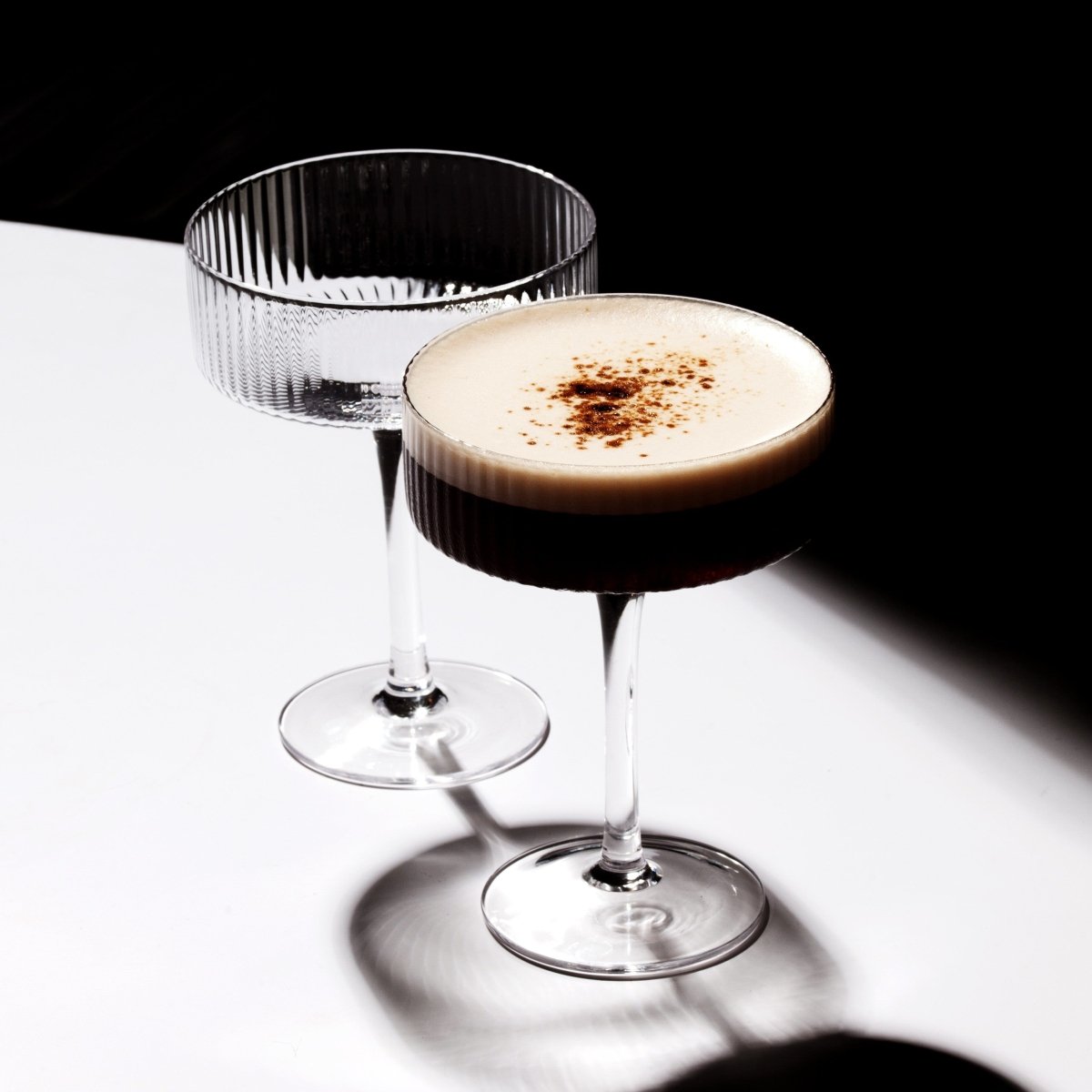 Powered by People Ribbed Martini Coupe Glasses, 9.5 oz | Stemmed Cocktail Glasses