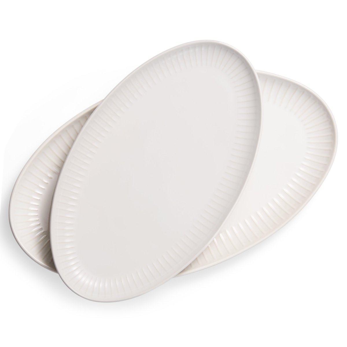 Powered by People Tidal Collection White Oval Serving Platters with Ribbed Rim, Set of 2