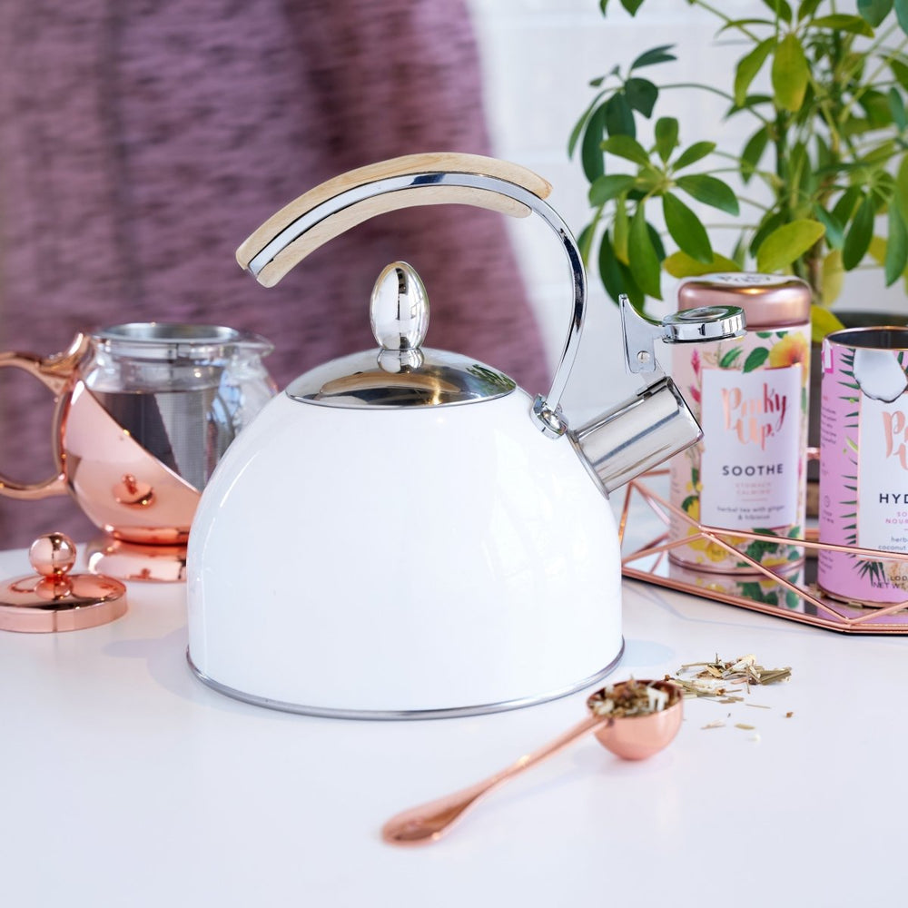Pinky Up Tea Presley Tea Kettle, White - lily & onyx