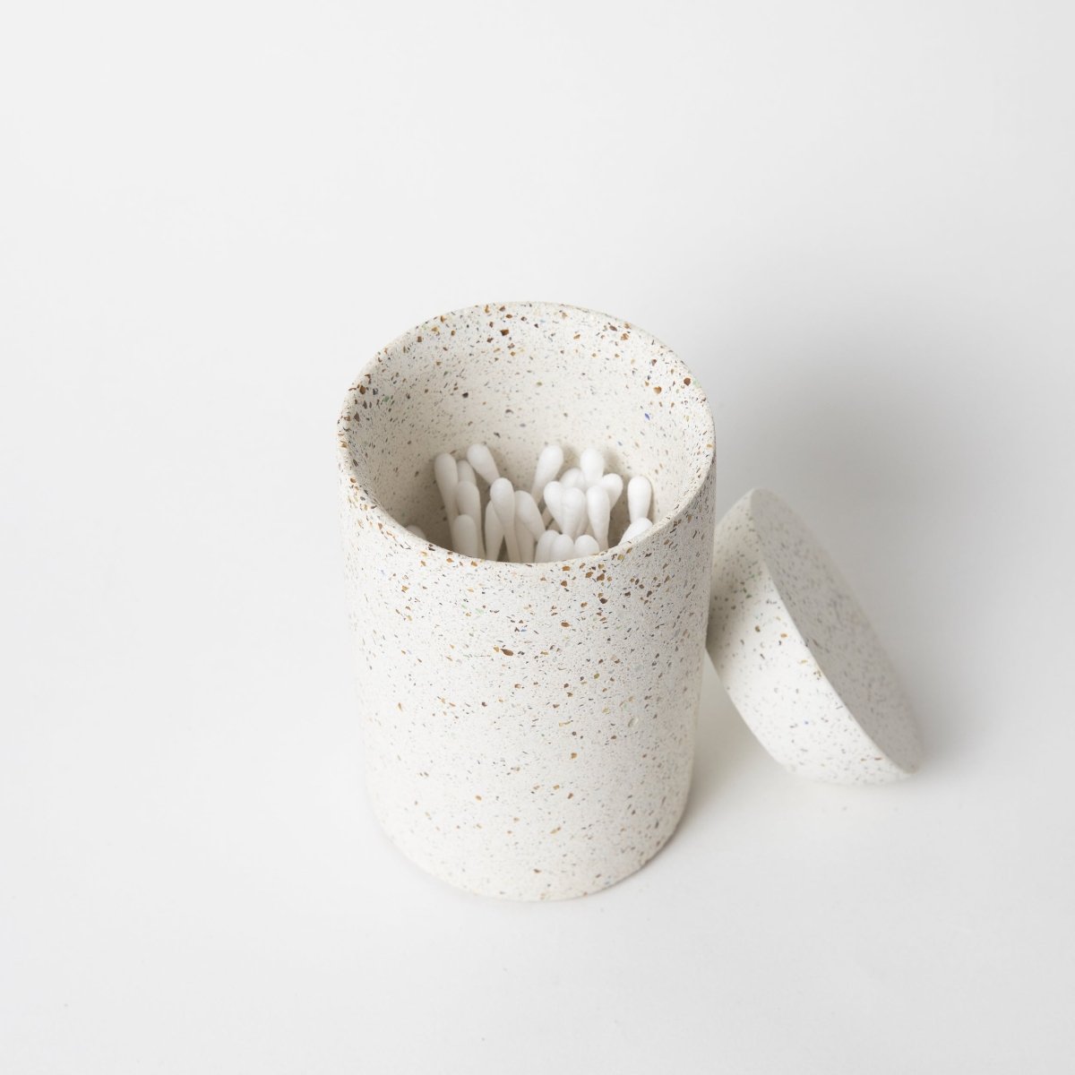 Pretti.Cool Concrete Cotton Swab Holder | White Terrazzo
