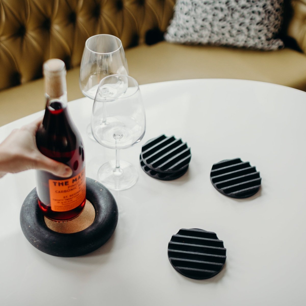 Pretti.Cool Concrete Terrazzo Coaster Set | Black Recycled Glass Cork Base