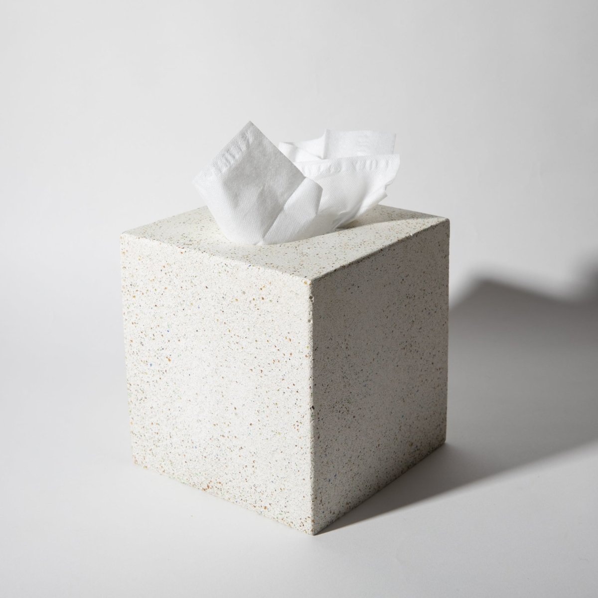 Pretti.Cool Concrete Tissue Box Cover | White Terrazzo