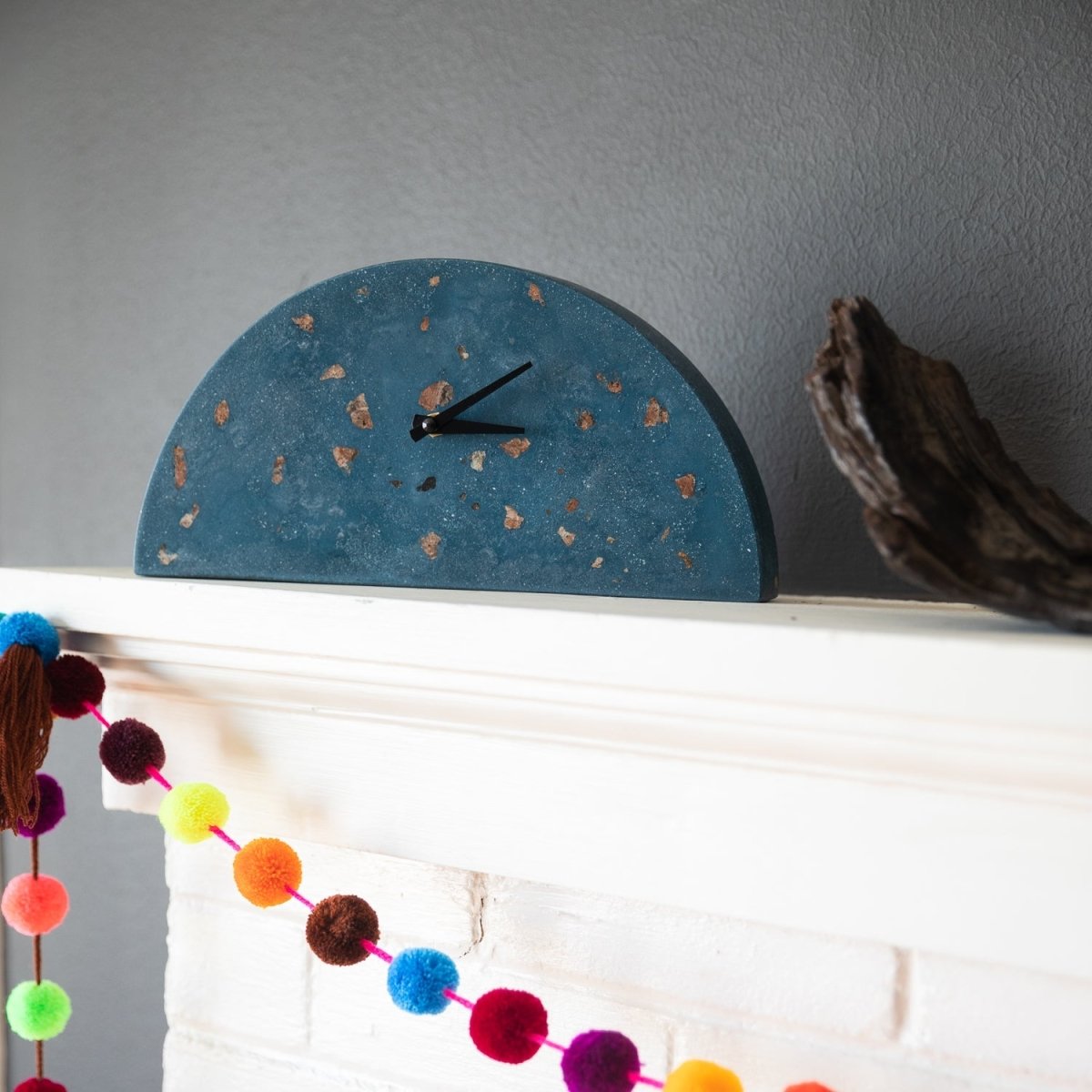 Pretti.Cool Modern Mantel Clock | Cobalt Terrazzo