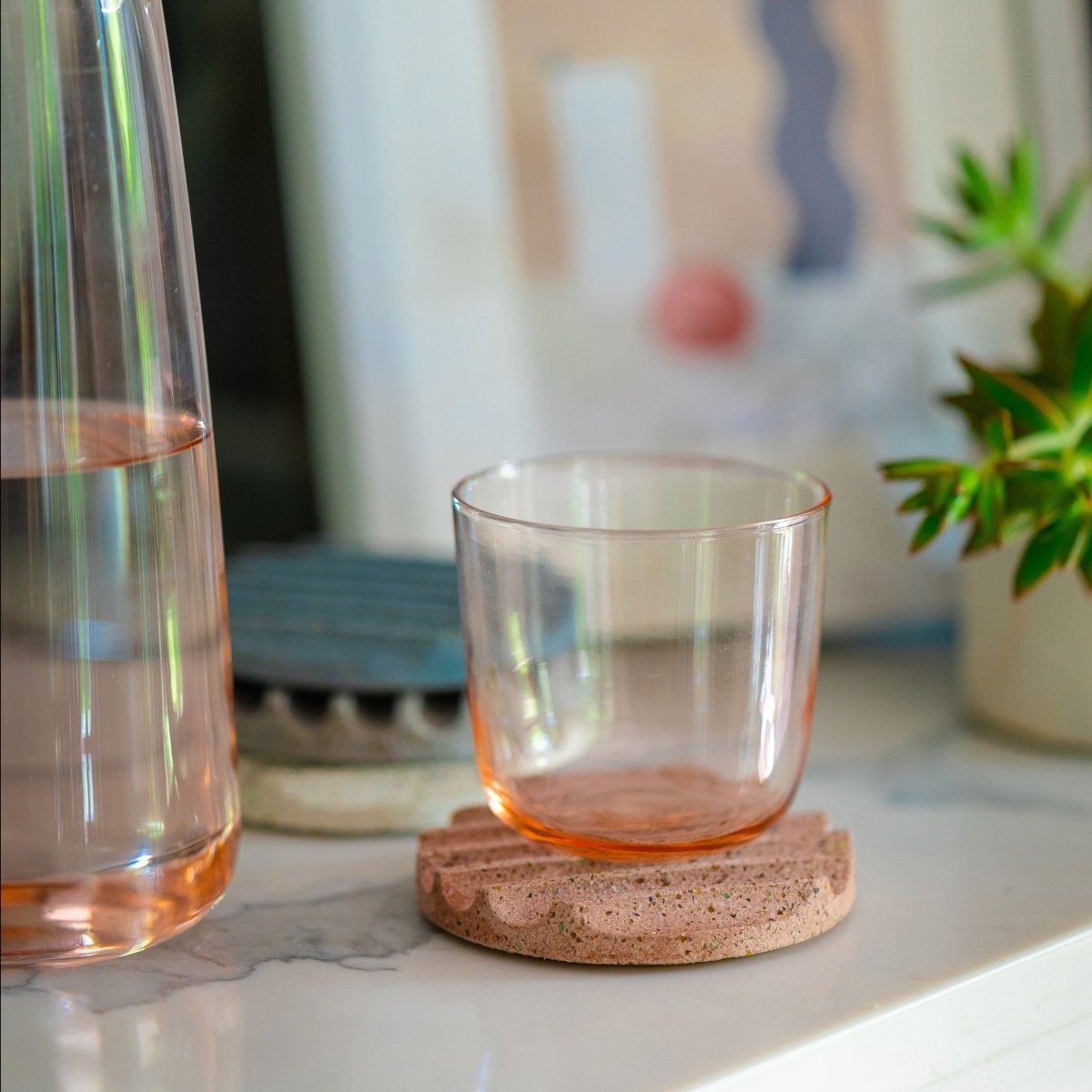 Pretti.Cool Terrazzo Concrete Coaster Set of 4 | Recycled Glass & Cork Base