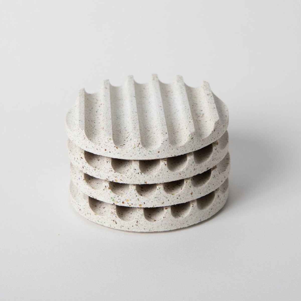 Pretti.Cool White Terrazzo Concrete Coaster Set | Handmade w/ Cork Base