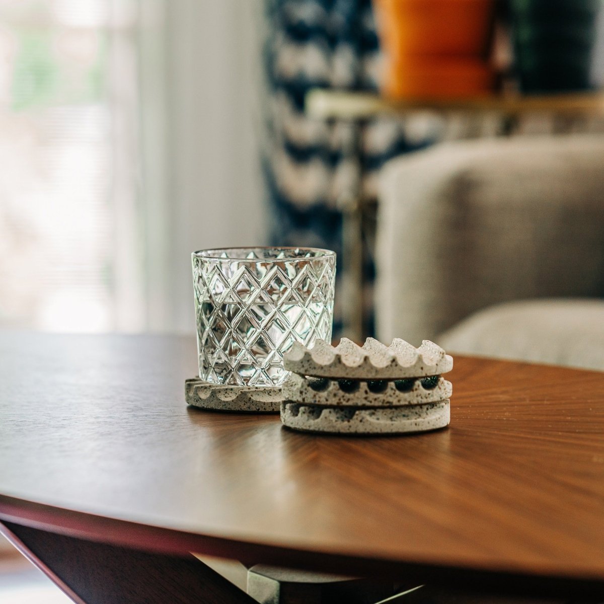 Pretti.Cool White Terrazzo Concrete Coaster Set | Handmade w/ Cork Base