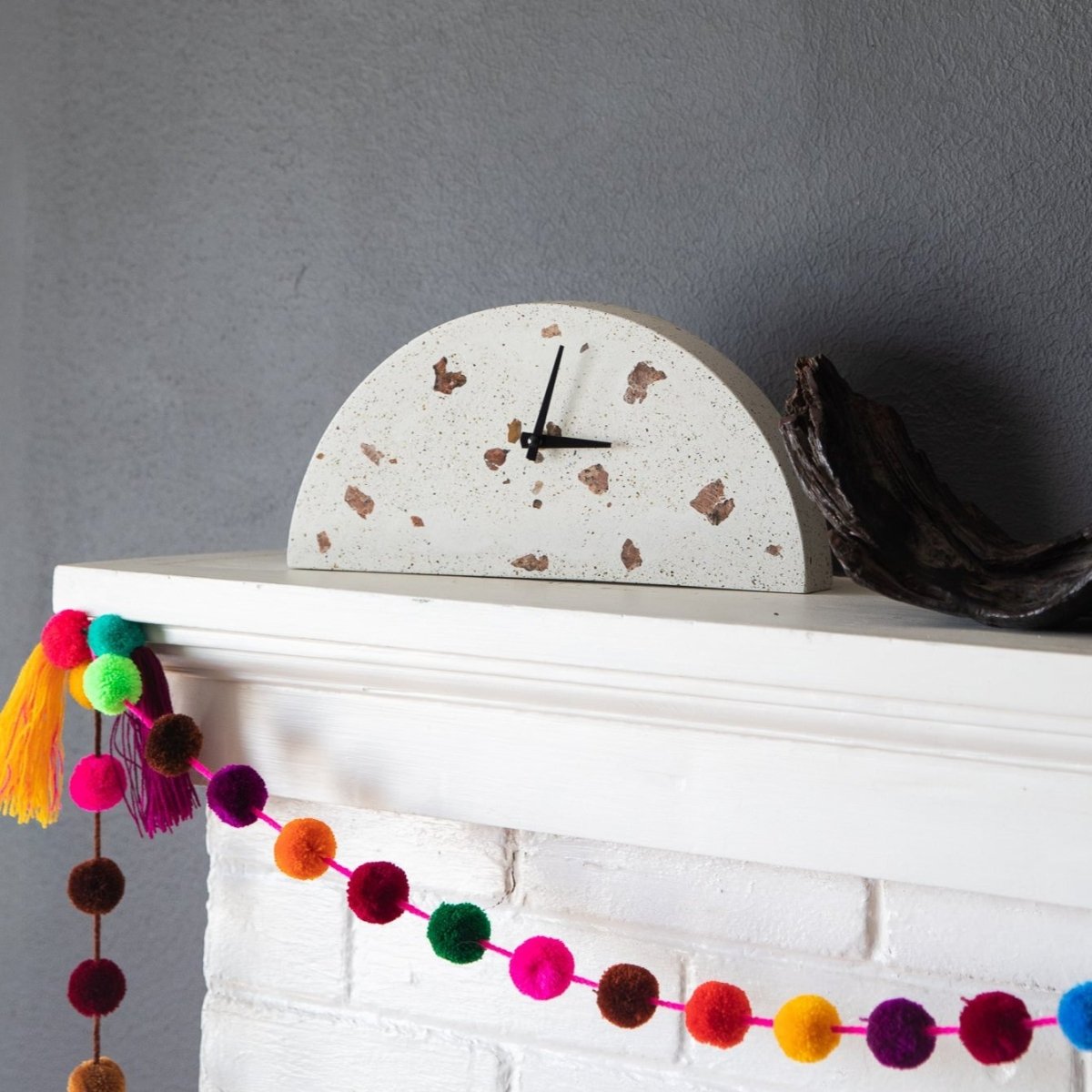 Pretti.Cool White Terrazzo Mantel Clock | Modern Concrete Desk Clock 11.75"