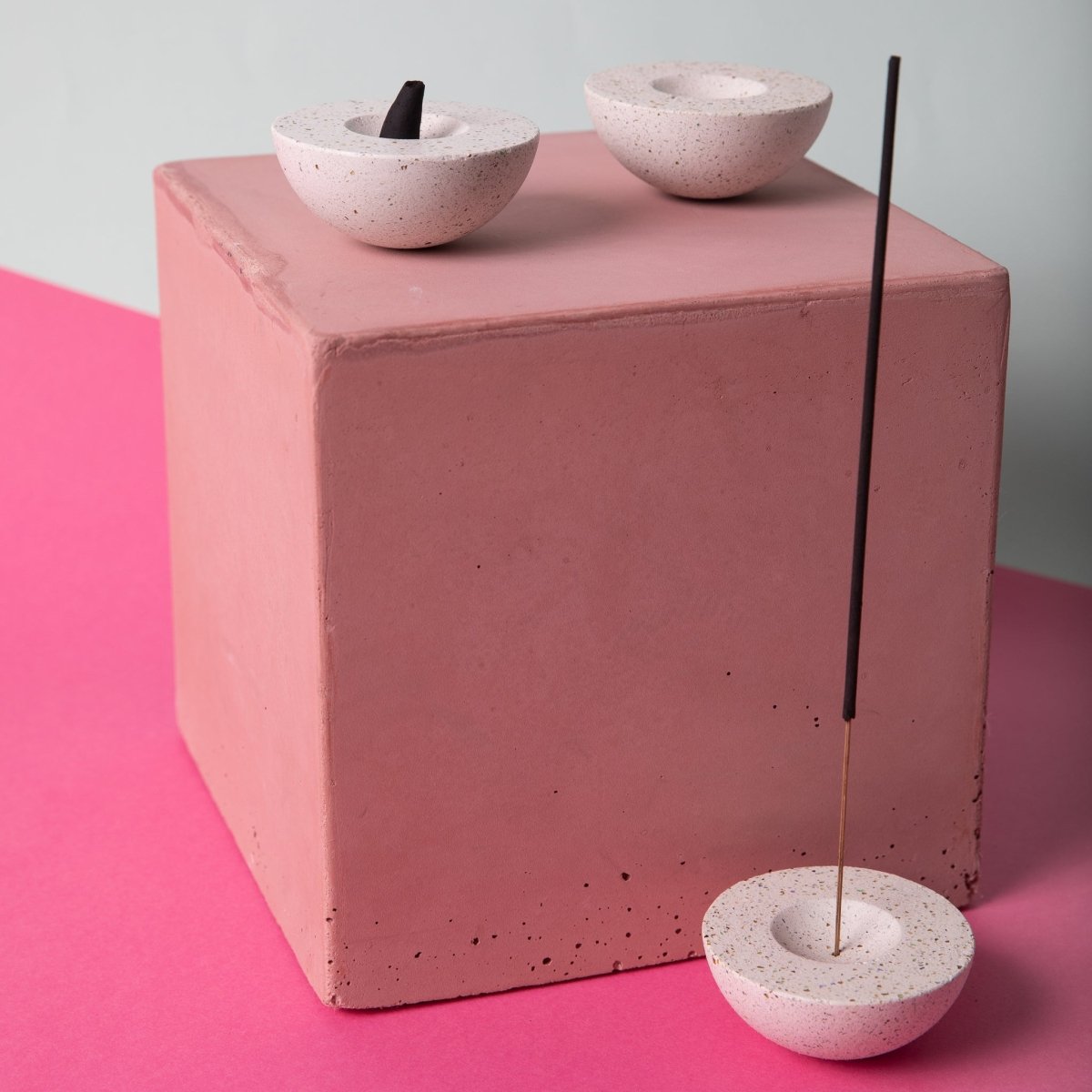 Pretti.Cool Wobble Incense Holder - White Terrazzo Concrete | Handmade 3"