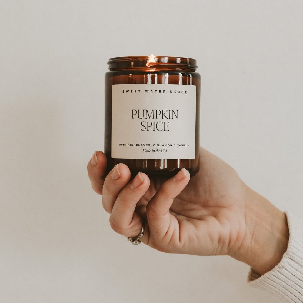 Sweet Water Decor Pumpkin Spice Soy Candle - Amber Jar - 9 oz - lily & onyx